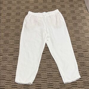 Talbots size 2 Linen White Drawstring Trousers inseam 24 3256